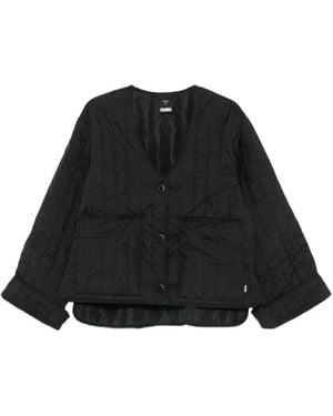 Rains Quilted V-Neck Jacket - Black