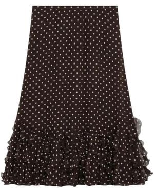 Valentino Garavani Polka Dot Ruffled Midi Skirt - Brown