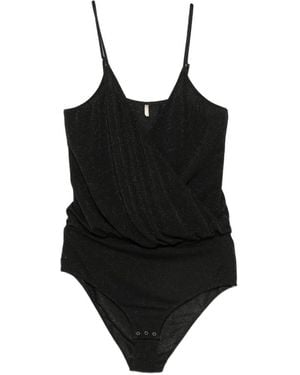 Momoní Glitter-Effect Wrap-Style Bodysuit - Black
