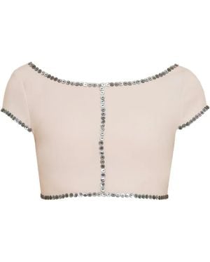 Contessa Mills Coraline Button-Embellished Cropped Top - Natural