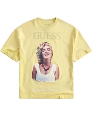 Guess Marilyn Monroe Print Rhinestone-Embellished T-Shirt - Natural