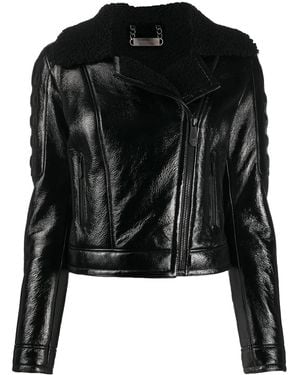 Philipp Plein Shearling-Trimmed Moto Jacket - Black