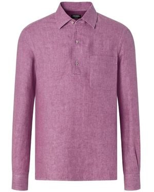 ZEGNA Oasi Lino Pocket Shirt - Purple