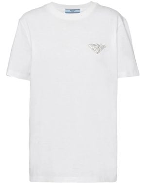 Prada T-Shirt Mit Kristall-Logo - Weiß
