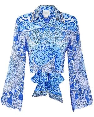 CAMILLA Crystal-Embellished Wrap Shirt - Blue
