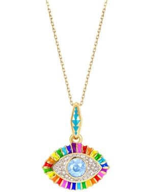Nevernot 14kt Rainbow Gelbgoldhalskette mit Diamanten und Topas - Weiß