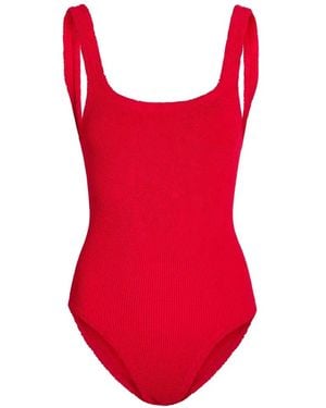 Hunza G Coverage Square Neck Crinkle-Effect Swimsuit - Red