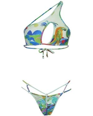 Amir Slama One-Shoulder Cutout Bikini - Blue