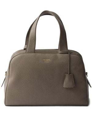 Prada Large Leather Tote Bag - Brown