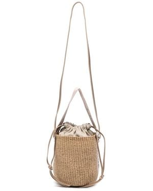 Chloé Kleine Woody Beuteltasche Mit Logo-Streifen - Natur