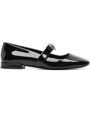 Versace Gianni Ribbon Embellished Patent-Leather Mary Jane Ballet Flats - Black