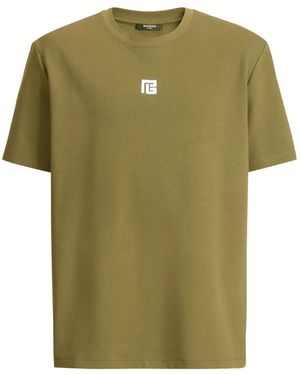 Balmain T-Shirt With Embroidered Logo - Green