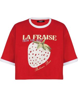 Balmain ストロベリー クロップドtシャツ - レッド