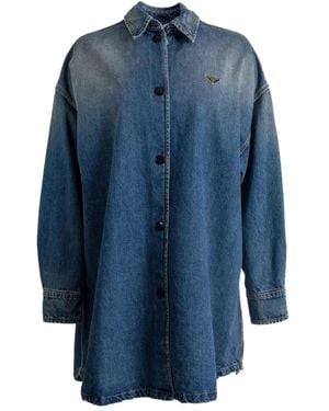 Prada Triangle-Logo Denim Shirt - Blue
