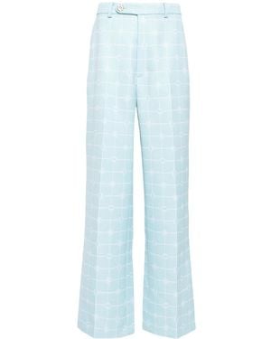 CASABLANCA Heart Monogram-Jacquard Wool Pants - Blue