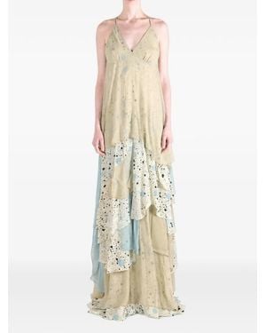 YANGKEHAN Manpow Floral-Print Tiered Maxi Dress - White