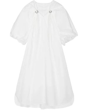 JNBY V-Neck Balloon Sleeve Midi Dress - White