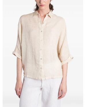 120% Lino Camisa Con Botones - Blanco