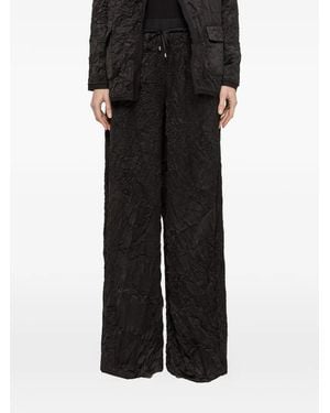 Nissa Crinkle-Effect Wide-Leg Trousers - Black
