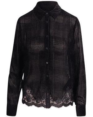 ERMANNO FIRENZE Lace-Trim Prince Of Wales Check Shirt - Black