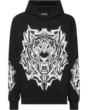 Philipp Plein Felpa Con Cappuccio Thunder Tiger - Nero