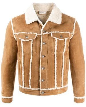 Saint Laurent Shearling-Jacke Mit Brusttaschen - Braun