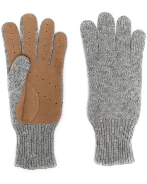 Brunello Cucinelli Leather-Trim Cashmere Gloves - White