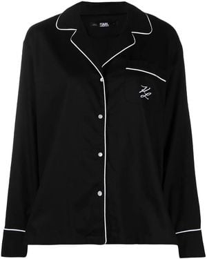 Karl Lagerfeld Logo Embroidered Pyjama Top - Black