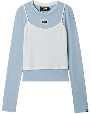 Mini Cream Lace-Trim Long-Sleeve T-Shirt - Blue