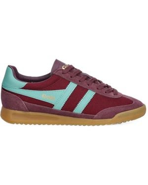 Gola Contrast-Panel Lace-Up Sneakers - Red