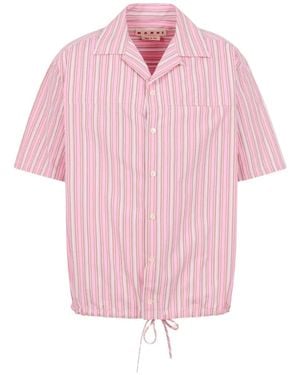 Marni Striped Poplin Shirt With Drawstring Hem - Pink
