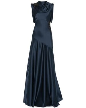 Erdem Embellished Satin Draped Gown - Blue