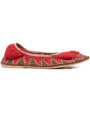 SLO_HAND_MADE Crochet Patterned Ballet Flats - Red
