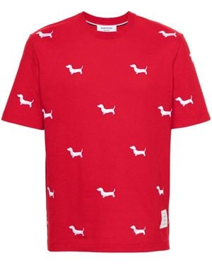 Thom Browne Dog-Embroidery T-Shirt - Red