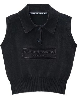 Alexander Wang Logo-Embossed Sleeveless Polo Top - Blue