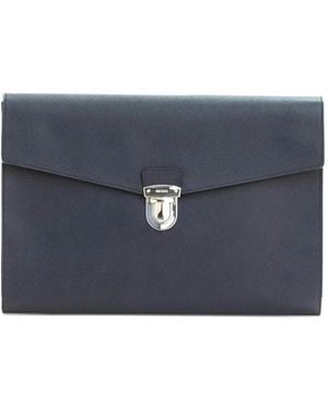 Prada Saffiano Envelope Flap-Closure Leather Clutch - Blue
