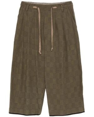 Ziggy Chen Checked Drawstring-Fastening Trousers - Green