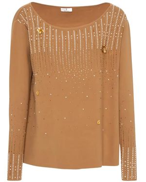 Fracomina Crystal-Embellished Floral-Appliqué Jumper - Brown