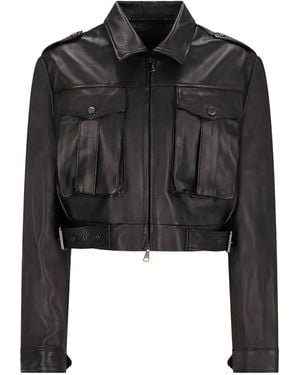 Alessandra Rich Zip-Up Leather Jacket - Black