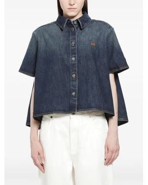 Loewe Logo-Embroidery Short-Sleeve Shirt - Blue