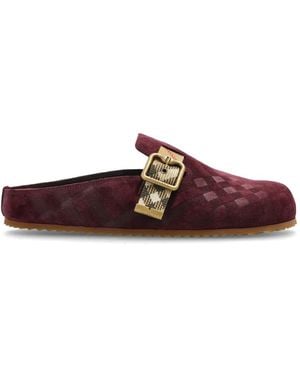 Burberry Check-Pattern Buckle-Fastening Flat Mules - Red