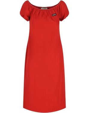 Miu Miu Boat Neckline Cotton Poplin Midi Dress - Red