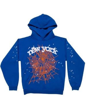 Sp5der Og Web V2 Graphic-Print Hoodie - Blue