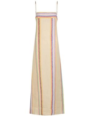 STAUD Striped Linen Maxi Dress - White