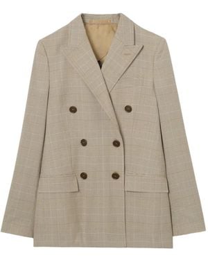 Burberry Check Wool Tailored Jacket - Natural
