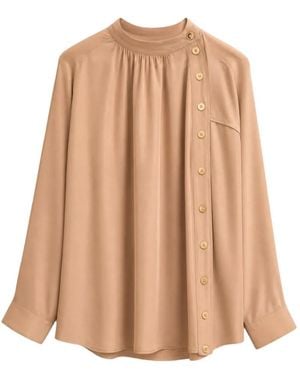 Edward Achour Paris Off-Centre Pleated Shirt - Natural