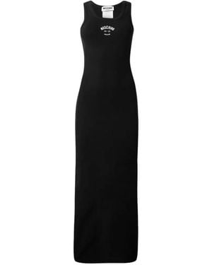 Moschino Ribbed Logo Maxi Dress - Black