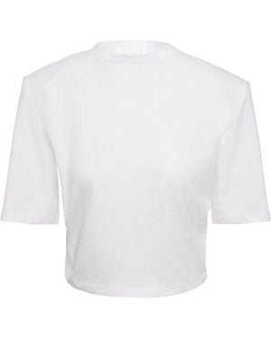 Ana Radu Padded-Shoulder Open-Back Top - White