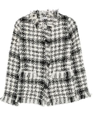 Charlott Fringed Checked-Pattern Jacket - Grey