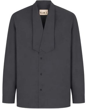 Plan C Scarf-Detail Long-Sleeve Shirt - Grey